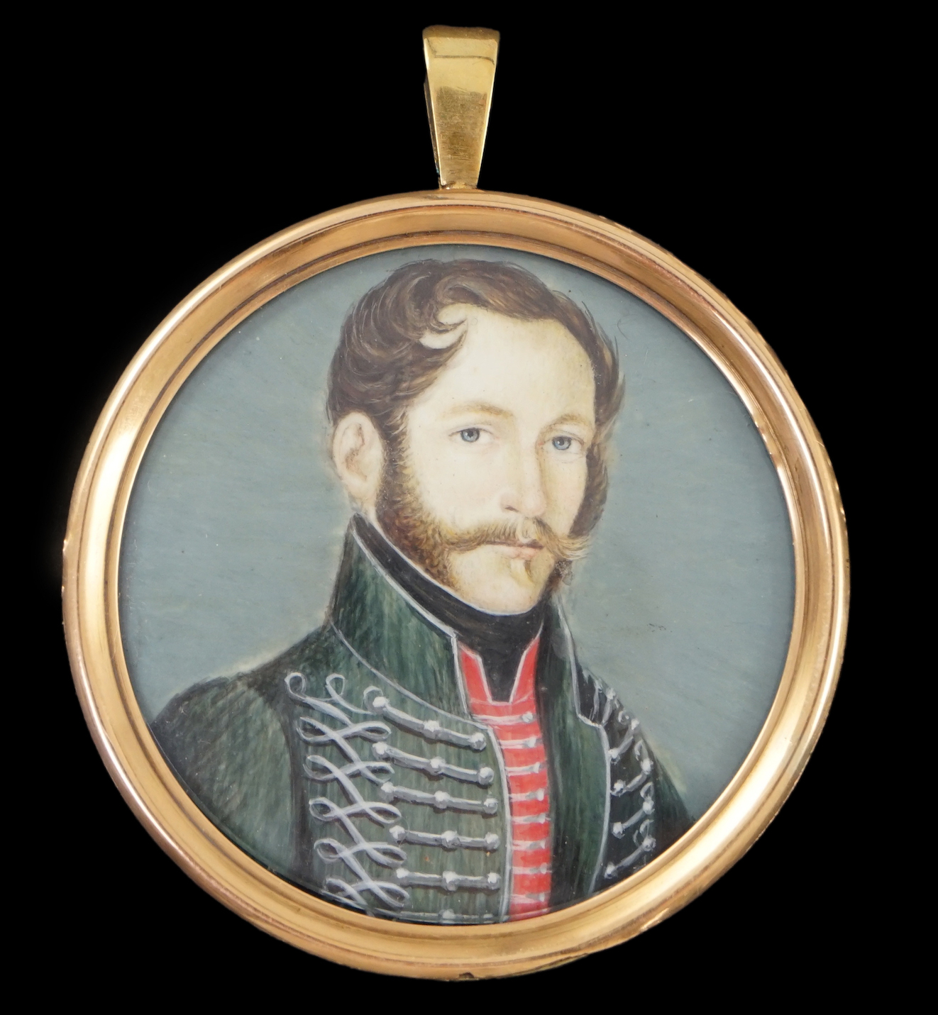 French School circa 1840, Portrait miniature of an Army Officer, watercolour on ivory, tondo, 4.5cm. CITES Submission reference V6SKDECW